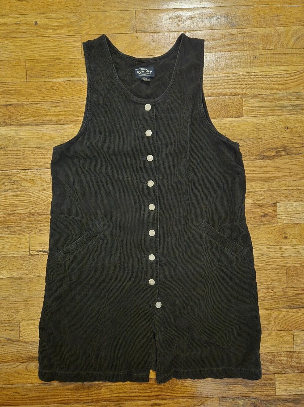 Vintage SONOMA 90s Y2K Corduroy Black Sleeveless Cotton Jumper Medium